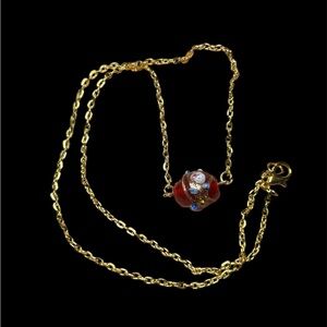 Gold Chain Necklace with Red and Gold Wedding Cake Style Focal Bead